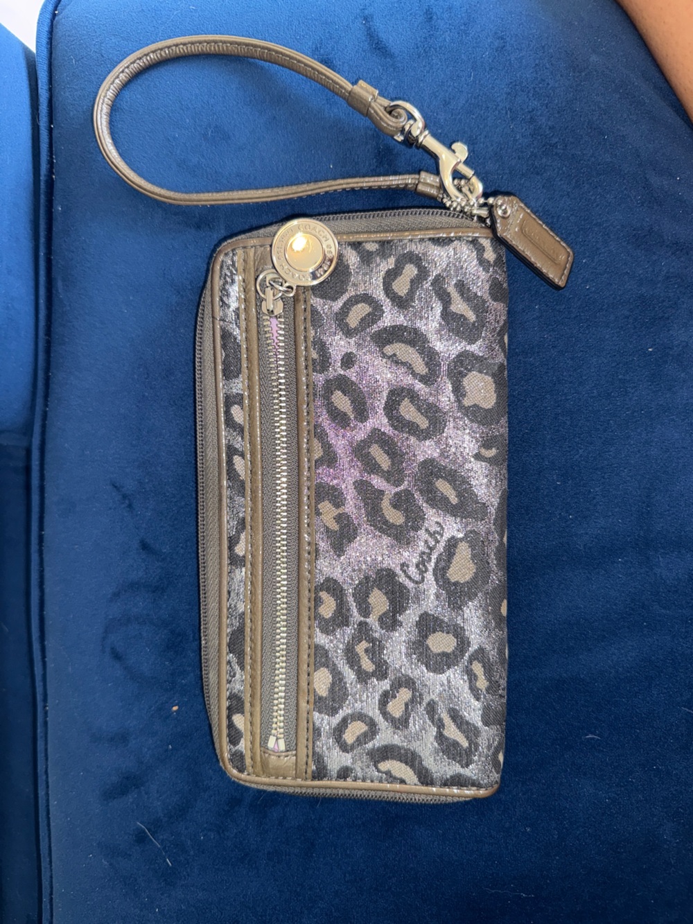 Coach Metallic Leopard Zip Wallet in Brown and Black